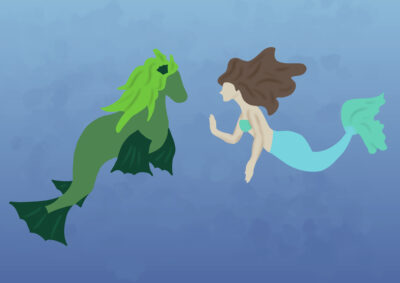 Dibujo de una sirena con un caballito de mar